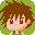 Pixelated character with brown hair and green top in nine positions showing varied eye expressions against green background