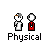 Pixel art of two figures with gray hair and red shirts, one figure displays actions like pointing, coughing, babbling, or holding a ball while text bubbles show 'COUGH' or 'BAEY'.