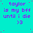 Cyan background with purple text reading 'taylor is my bff until i die >3' repeated in a pattern, scattered red dots, and one gray square on the right edge