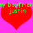 Two red hearts on a bright pink background with green text reading 'my boyfriend justin' above each heart.