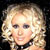 Static pixelated image of a person with blonde curly hair and dark eye makeup against black background, likely celebrity portrait icon.