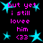 Pixelated text and cyan stars on black background with repeated phrases 'but yet i still lovee him <33' in pink font.
