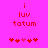 A pink background displays red text 'i luv totum' with five pixelated hearts below; the middle heart shifts from light to dark red between frames.