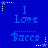Blue background with repeated text "I Love Baccs" in light blue pixelated font, surrounded by white and light blue star-shaped pixel clusters.