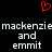 Red pixelated heart symbol above repeated text 'mackenzie and emmit' in white blocky font on black background.