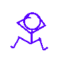 Purple stick figure in various poses on gray background, including arms raised, hands near head, and dynamic walking stances.