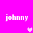 Pixelated text 'johnny' appears in four corners of a bright pink background with two pink heart icons in the center.