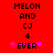 Red background with black text reading 'MELON AND CJ 4' and pink asterisks framing 'EVER', where the left side's 'EVER' has purple pixels in its letters.