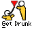 Pixelated static icon showing two yellow stick figures with white heads, one pouring red liquid from a funnel into the other's head against gray background with "Get Drunk" text below.