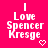 A bright pink background displays six identical pixelated text blocks reading "I Love Spencer Kresge" with a small white heart icon below each block.