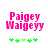 Pixelated text 'Paigey Waigeyy' in bright pink with green plus signs below, showing animation changes in plus sign positions.