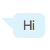 Light blue speech bubble with a pointed tail on the left contains pixelated 'Hi' text in dark brown and multicolored stripes.