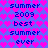 Pixelated icon with repeating text "summer 2009 best summer ever" on a blue background covered in pink hearts.