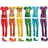 Six rainbow-colored cartoon figures in matching outfits stand side-by-side above a black-and-white image of feet walking and a heart-shaped light effect.