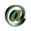 @ symbol in metallic green and brown 3D rendering with visible rotation across frames, showing multiple angles of the same object.