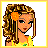 A 4x4 contact sheet of pixel art frames showing a Hawaiian-themed character with yellow and orange attire, floral accessories, and text elements.