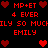 Red pixelated text and heart symbols arranged in a on black background, with repeated phrases "MP+ET" and "EMILY" visible across the composition