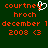 Green background with orange pixelated text reading 'courtney hroch december 1 2008 <3' and a white heart-shaped cursor icon.
