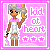 Pixel art icon of a character with brown skin, blue eyes, and blonde hair wearing a gray cap, white top, and shorts holding a golden object against pink background.