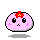 Pixelated pink character with red flower accessory, showing four distinct facial expressions across two
