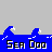 Pixelated red and white boats float on blue water with 'Sea Doo' text repeated across a gray background.