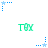 Pixelated green text 'TOX' appears below blue star icons with dotted lines on a white background, with star positions shifting across frames.