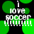 Green circular shapes and white text reading 'i love soccer !!!!!!!' on a black background, with visible pixelation and animation changes across frames.