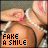 A contact sheet of 25 animated frames showing a person's lower face and hands with text "FAKE A SMILE" in pixelated font, arranged in a 5x5 grid on a gray background.