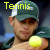 A pixelated image shows a person wearing a green cap and holding a yellow tennis ball, with the word 'Tennis' in bright yellow text above their head.