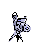 Pixelated camera on tripod with yellow flash, displaying "CLICK!!" text and sequential animation frames showing flash effects.