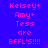 Blue background with repeated pink text reading 'Kelsey+ Amy+ Tess are BFFL'S!!!!' in a pattern