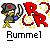 A 4-frame animated contact sheet showing a pixel art character with red cross on hat, yellow limbs, blue chest emblem, and silver sword, interacting with large red 'R' shapes that change across frames.