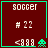 Four identical red square with green borders display 'soccer' text, '# 22', '<888', and a pixelated alien icon