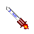 Two pixelated sword icons with blue and white blades, red hilt details, and orange-yellow flame effects at the base against a gray background.