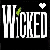 Pixelated 'WICKED' text with green leaf accents and heart symbols, one white and one green, on a black background.