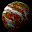 identical spherical objects with diagonal striped patterns in red, white, and brown tones on a black background