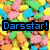 A colorful pixelated background with two identical text overlays reading "Darsstar!" in blue and green respectively.