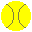 Four yellow tennis balls with brown stitching arranged in a on gray background, each ball showing different stitch patterns