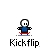 Pixelated character in blue shirt and red pants performing kickflip animation with skateboard, text 'Kickflip' below.