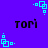 Pixelated blue background with cyan square patterns and black text reading 'tori' in four positions.