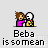 Pixel art of two figures: one in pink with brown hair, the other in yellow with a white mask, standing side-by-side with text below.