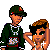 Pixel art contact sheet showing two animated characters in hip-hop attire with text reading "GaNgsTa LoVIN" and a star symbol.