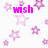 Pixelated pink text 'wish upon A STAR' over white background with scattered purple stars, gray rectangle in bottom-right corner.