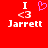 Red background with white text 'I <3 Jarrett' and a pink heart symbol above the text on the left side.
