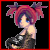 Pixel art contact sheet of a character with pink hair in twin buns, blue eyes, and dark armor-like shoulder pads across three frames showing static pose and one frame with red text overlay.