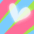Pixelated heart shape with white center and light green edges, set against diagonal pink and light blue background sections.
