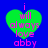 Green heart-shaped icon with pink text reading 'i will always love abby' on blue background, showing pixelated animation changes.