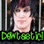 Pixelated image of a person with dark hair and a black shirt behind vertical bars, with green text reading 'Don't eat me!' at the bottom left.