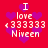 Red background with purple hearts and white text reading "I love <3<3<3<3<3 Niveen" in pixelated font.