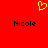 Red background with yellow pixelated heart symbol above two black text instances of 'Nicole' in a sans-serif font.